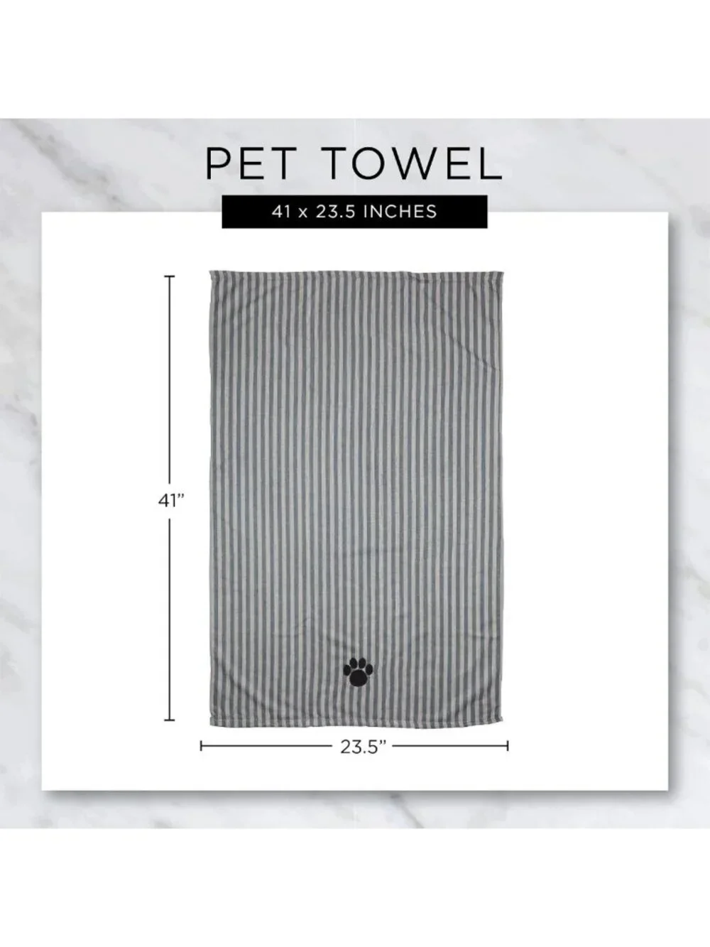 X-Large Microfiber Pet Grooming Towel - Soft, Absorbent, Striped Design, 41x23.5